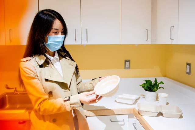 Tableware made of bamboo and bagasse.